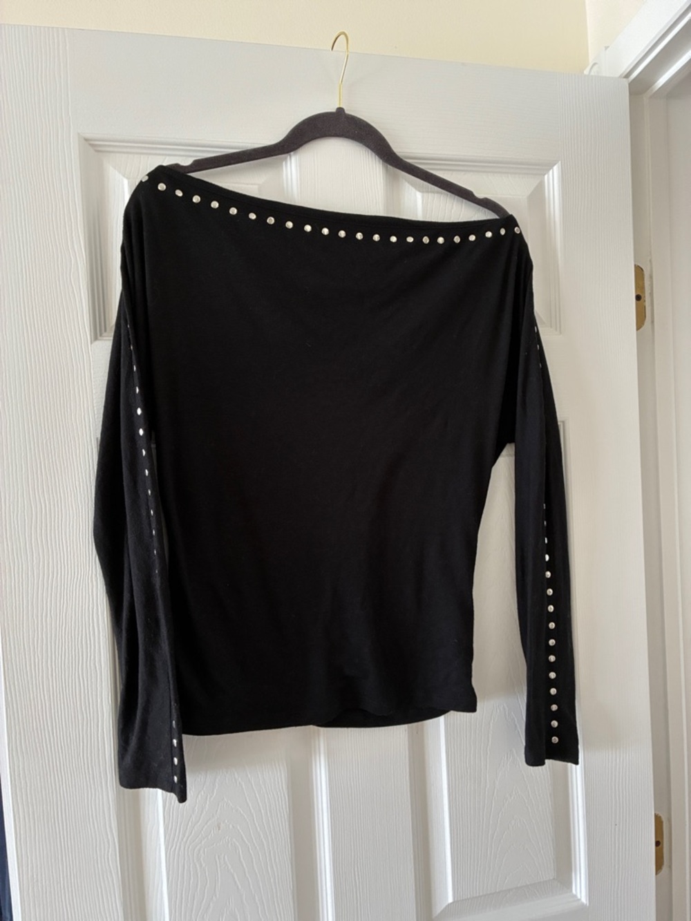 Black Long Sleeve Top with Stud Detailing - Picture 3 of 7